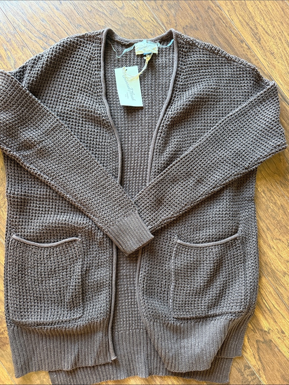 Universal Thread Brown Open-Front Waffle Knit Cardigan